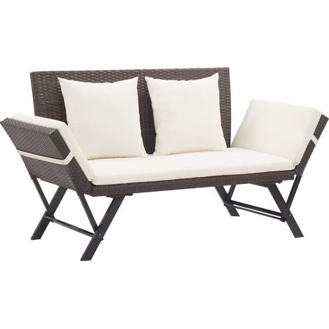 Gartenbank mit Auflagen 176 cm Braun Poly Rattan