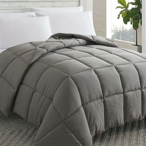 Couette 220x240cm hypoallergénique réversible gris – 400g/m² – Tissu polyester ultra doux – 4 saisons avec onglets d'angle - 400g-m2 (1/4)