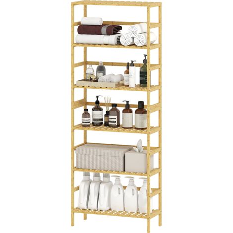 HOMCOM Mobile Scaffale in Bambù a 6 Livelli con Ripiani Regolabili 60x26x161 cm