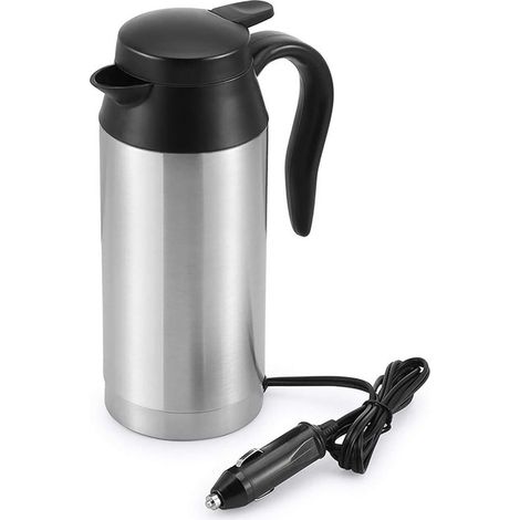 Hervidor de coche, Hervidor de viaje, Hervidor portátil para coche, 750 ml, Enchufe de 12 V, Acero inoxidable, Calentamiento rápido, Plateado (1/5)