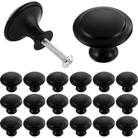 20 boutons de tiroir noir mat, poignées rondes en acier inoxydable de 30 mm avec vis, boutons de meuble, poignées de cuisine, boutons de tiroir élégants pour armoires poignées de meuble (1/5)