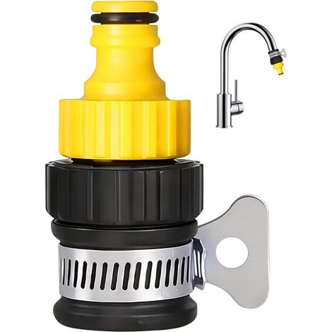 Raccord Universel pour Robinet, 1 Pièce Adaptateur Tuyau Jardin Cuisine, Raccord Tuyau d'Arrosage Plastique Anti-Fuite pour Arrosage Extérieur (Noir Jaune) (1/5)