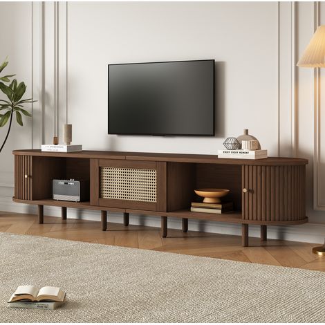 mobile tv ovale 180 cm MDF noce scuro rattan moderno HAVRYA (1/5)