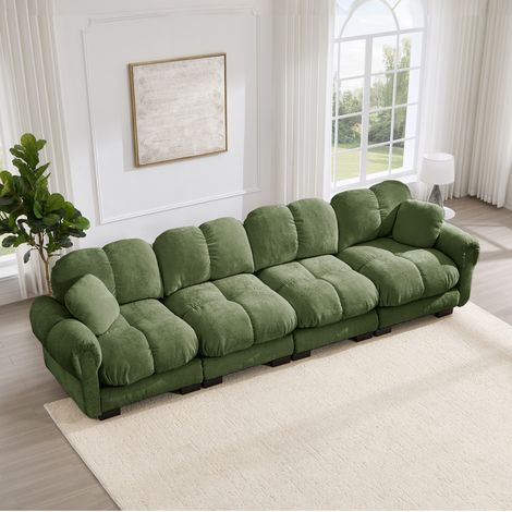 Grünes Chenille-Modularsofa mit geschwungenen Armlehnen und dicken Kissen HAVRYA (1/5)