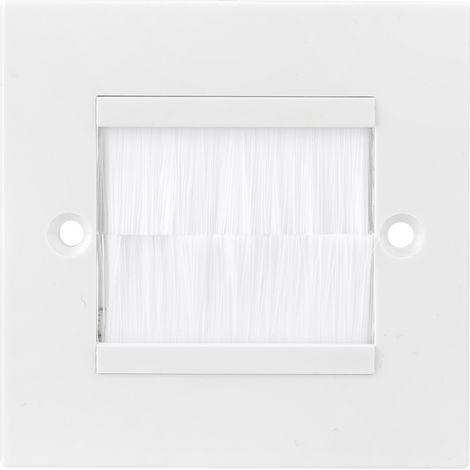 Plaque murale avec brosse anti-poussière pour passage câble entrée gaine blanche 8.5x8.5 cm avec vis (1/5)