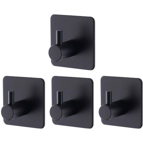 Set di 4 ganci adesivi da parete neri, ganci autoadesivi in acciaio inox, non necessitano di foratura, per bagno e cucina (1/5)