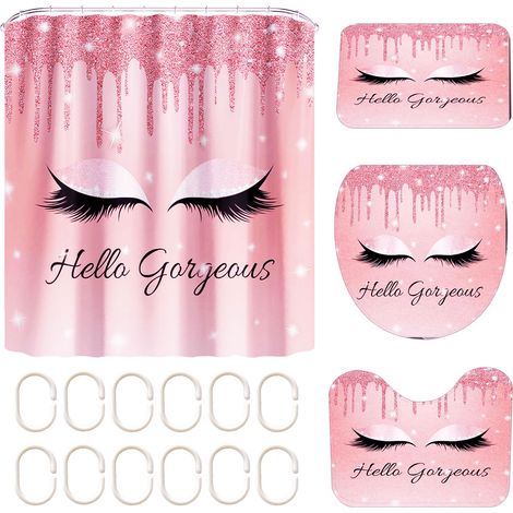 [Duschvorhang-Set] + Elegant + Premium + Dekoratives Wimpern-Gesichts-Badezimmer-Set, wasserdichtes Polyester, 180x180cm [Korallenrosa, Arktisblau, Bananengelb, Pink, Dunkelgelb] (1/5)