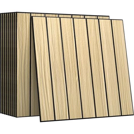 30 × 30cm Self Adhesive Slatted Wall Panels PVC Decorative Wall Covering for TV Wall, Living Room and Bedroom, Wood Effect Oak Beige (1/5)