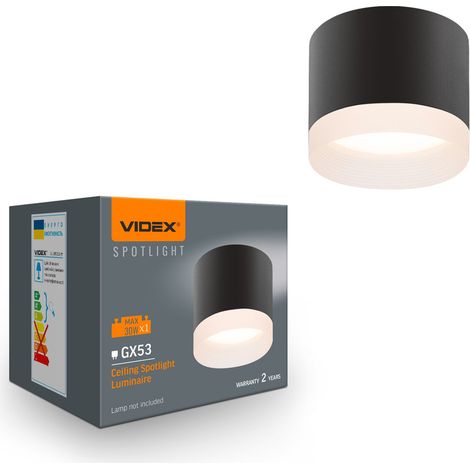 Aufputz-Deckenleuchte, schwarz, Spot, 1x GX53 Spotlight Videx (1/4)