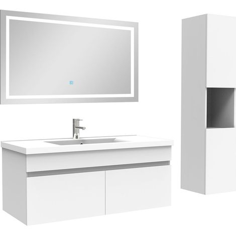 Acezanble Ensemble meuble salle de Bain 100cm avec colonne + miroir 3 couleurs blanc