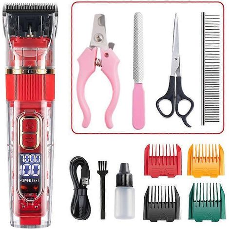 Tondeuse électrique pour chiens et chats, 3 vitesses, pour pelages denses, couleur rouge.-AquaForge (1/5)