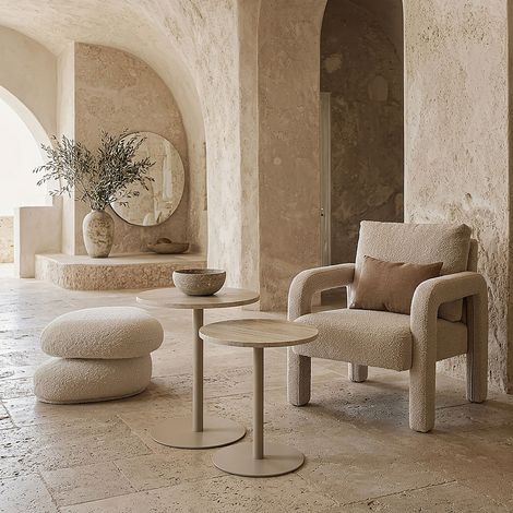 Table d'appoint - HOME DECO FACTORY - TERRA NOVA - Rond - Blanc et Beige (1/4)