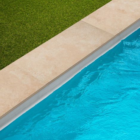 Margelle de piscine effet Travertin Nuancé 60x28x2 cm Bord Droit Pietra  - RO'MA CARRELAGE