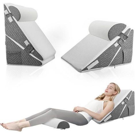 Oreiller Incliné Triangle Pliable en Mémoire de Forme pour l'Apnée du Sommeil, Reflux Acide, Réglable de 25 et 30cm