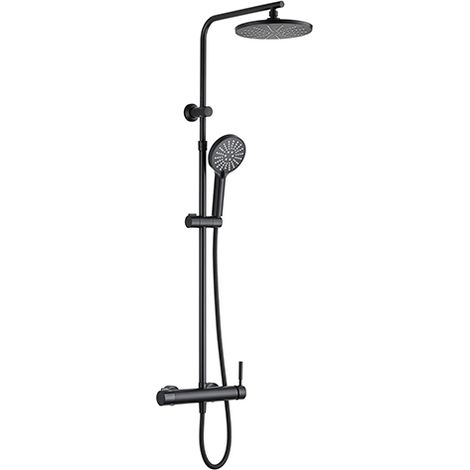 Edouard Rousseau - Colonne de Douche avec Robinetterie HERA Mécanique - Tête 207 mm - Douchette 5 Jets - Flexible 1,50 m - Noir (1/3)