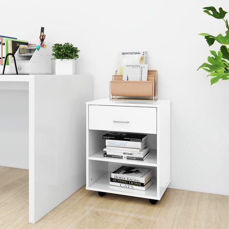 vidaXL Mobiletto con Ruote Bianco Lucido 46x36x59 cm Legno Multistrato (1/5)