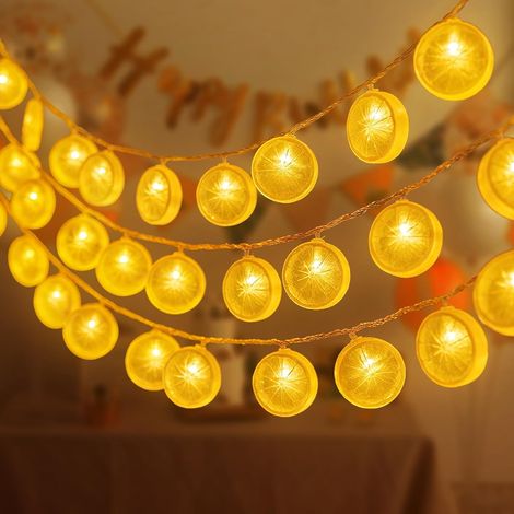 Guirlande Citron Lumineuse, 1.5M Guirlande Lumineuse Exterieure Fairy Lights DéCorative Interieure Citron Artificielle Tranche de Guirlandes pour Chambre à Coucher Fête Carnaval, Jaune (1/5)