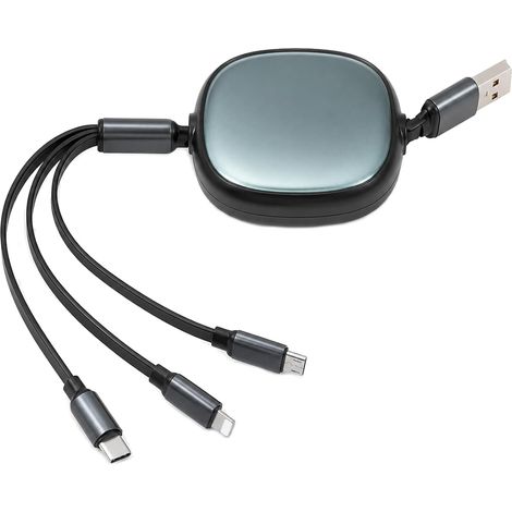 3-en-1 cable USB C retractable, chargeur multi embout, cable usb c enrouleur et adaptateur usbcvers USB-C, pratique et rapide pour smartphones et tablettes, Emportez avec vous (1/5)