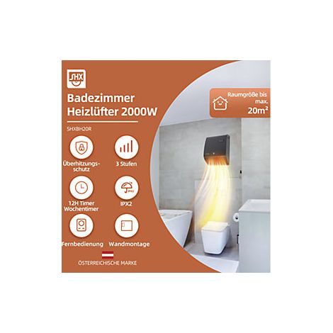 kaiserkraft Termoventilatori da bagno 2000 W lungh x largh (1/2)