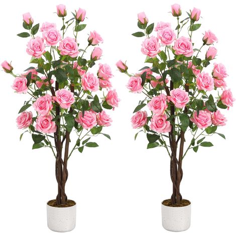 Lot de 2 rosiers artificiels décoratifs avec Protection UV en Pot - pour Table de Mariage, Salon, Bureau