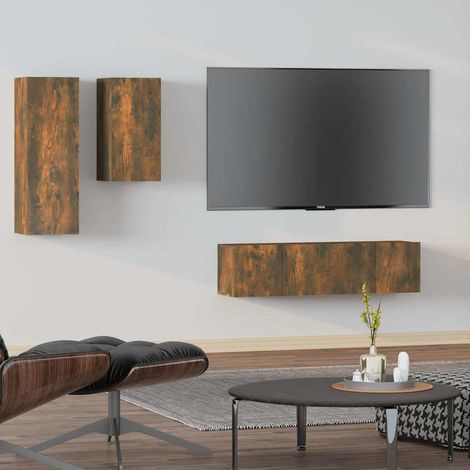 vidaXL 4 Piece TV Cabinet Set Smoked Oak Engineered Wood (1/5)