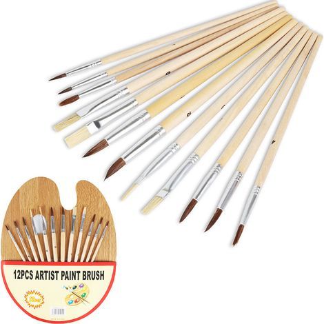 GENERIC-Pinceau d’Art,Lot de 12 pinceaux à huile en crin de cheval et palette de bac à peinture en bois Kit de peinture acrylique pour débutants pour artistes et peintres amateurs (1/5)
