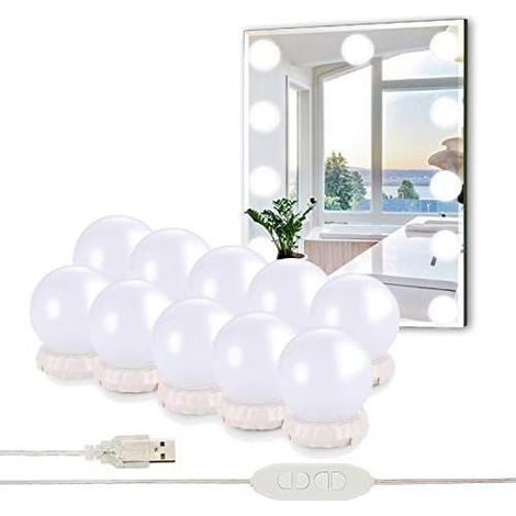 Lumière de Miroir, 10 Ampoules Hollywood Kit de Lumière LED Dimmable Lampe - USB Lampe de maquillage 3 Couleurs 10 Niveaux de Luminosité-Fei Yu (1/2)