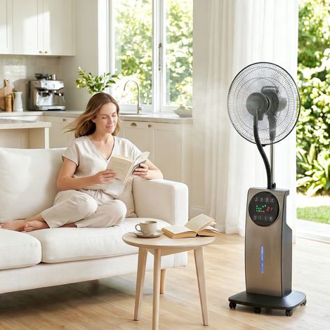 Ventilateur brumisateur sur pied avec télécommande, oscillation à 70°, 3 vitesses, 3 modes, réservoir d'eau de 3,1 L