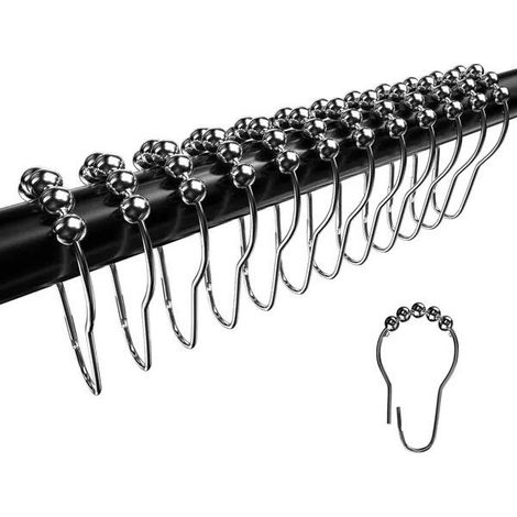 Crochets de rideau de douche en métal inoxydable avec roulettes, antirouille, ouverture facile, argentés (1/5)