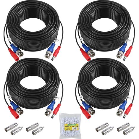 30m Câble de Video DC Power Connecteur BNC Vidéo 4pcs pour CCTV Caméra DVR, Noir (1/5)