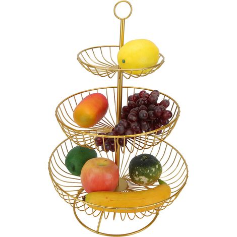 Modernes 3-stöckiges Obstteller-Aufbewahrungskorb-Tablett für Wohnzimmer, Gold (1/5)