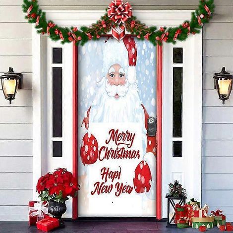 Décoration de porte de Noël - Tissu de fond vert pour Noël - Décoration de porte à suspendre pour le Nouvel An - GYSDMZ-16 (1/5)