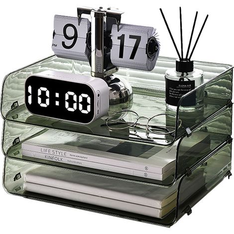 Boîte de rangement pour papier A4 empilable en plastique, grande ouverture, simple compartiment, verte, 32,5 x 25 x 7,5 cm / 12,8 x 9,8 x 3 pouces