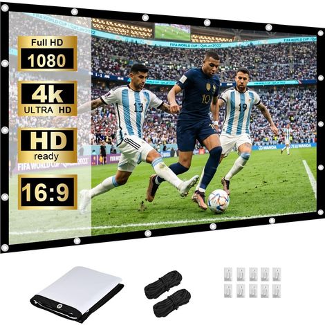 60 Pouces Écran de Projection Portable, Tissu Soie de Lave Lavable Antirides, 16:9 4K HD Double Face Pliable pour Camping Extérieur et Cinéma Maison, Installation Facile avec Crochets (1/5)