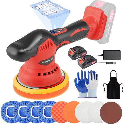1 Polisseuse Orbitale, 2 Batteries 21V, 8 Vitesses Variables, Kit 17 Pièces, Pour Voiture Et Moto