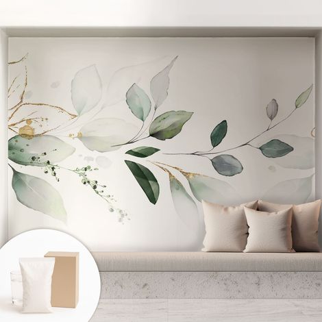 Papier peint intissé mural installation rapide du papier peint durable et résistante - Colle incluse gratuite Feuilles vertes 208x146 cm (1/5)