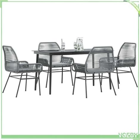 Ensemble table et chaises - 3334480 - 4 places - poly rotin gris - plateau verre trempé (1/5)