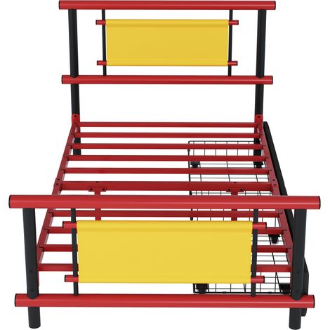 Lit enfant en métal 90 x 200 cm avec tiroirs, structure en acier robuste, rouge (1/5)