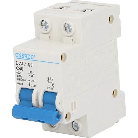 Disjoncteur miniature bipolaire pour montage sur rail DIN, disjoncteur à air basse tension, 400 V CA, 40 A, DZ47-63 C40