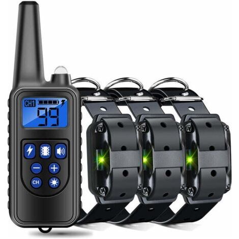 Collier de Dressage pour Chiens Rechargeable et Étanche avec Distance de 800m, Choc Electrique, Sonore noir B