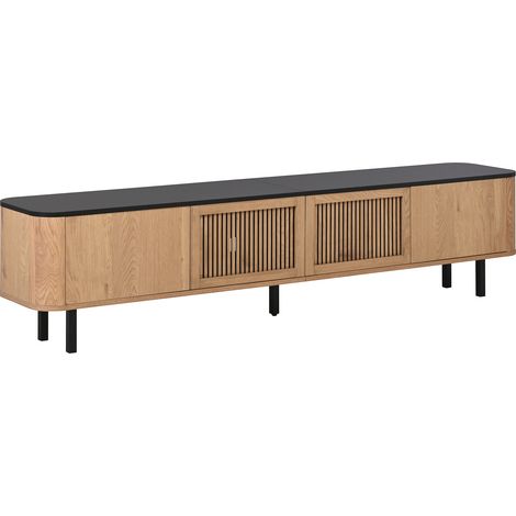 GagaMeuble TV moderne noir et chêne à portes grillagées 190 x 35 x 45 cm (1/5)