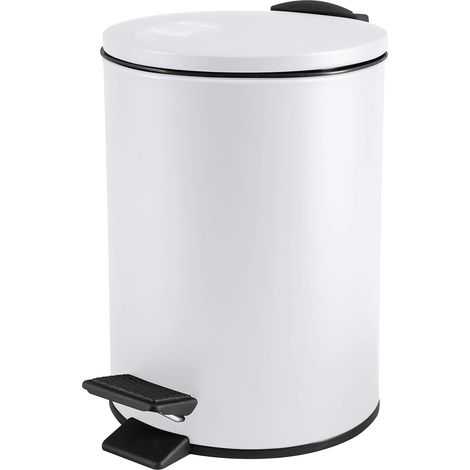 Poubelle de salle de bain à pédale, 5 litres, en acier inoxydable, avec bac intérieur et système de fermeture amortie. Modèle blanc. (1/3)