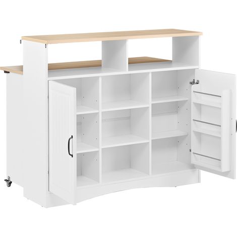 Isola da cucina su ruote bianca in MDF con piano ribaltabile e 2 sgabelli MODENUIT (1/5)