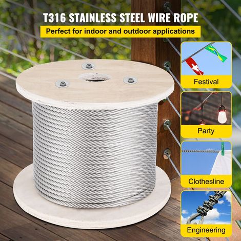 Câble acier inox 316, filin 152 m diamètre 4 mm construction 1x19, résistance rupture 1496 kg pour garde-corps extérieur terrasse balustrade bricolage (1/5)