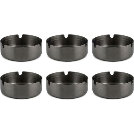Set 6 Posacenere da Esterno in Metallo Silver Diametro 10 cm Altezza 3 cm Porta Cicche Antivento Impilabili per Tavoli Bar Ristoranti e Giardino Design Resistente e Lavabile