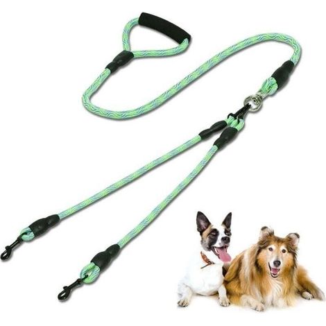 Laisse double pour chien - Laisse avec deux cordes - Protection anti-emmêlement amovible - Vert CAMION (1/4)