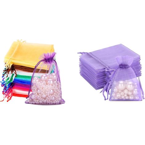 Lot Emballage – 100 Sacs Organza Colorés 10×15 cm + 50 Sacs Organza violet 7×9 cm (1/5)
