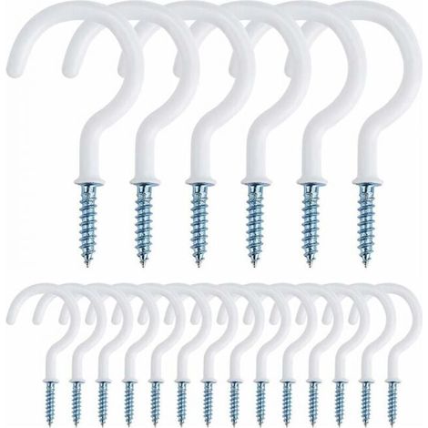 20 (white) screw hooks, cup hooks, vinyl-coated multi-purpose hooks, 2 inch eye hooks, ceiling hooks, YMYNY