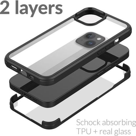 Coque arrière en verre trempé pour iPhone 14 Plus - Série 360 - Transparent / Noir - Coque de protection (1/5)
