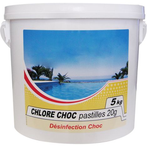 Chlore choc pastilles 5kg – Désinfectant chloré à dissolution rapide – Pour traitement piscine avec algues – Utilisation dans le skimmer – NMP